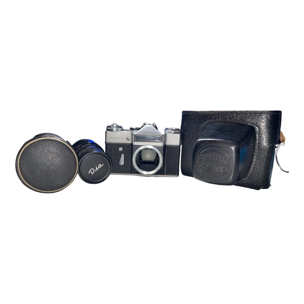 🔥 Untested ZENIT-E 35MM FILM CAMERA W/ DIA DIANON KASHIMURA 105MM f/2.5 LENS🔥